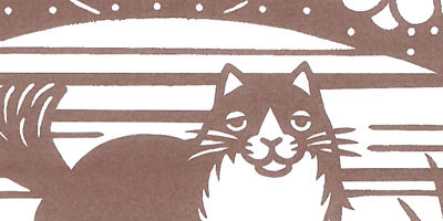 型紙付き図案-猫-１０【地紙に花ときょうだい猫】部分拡大