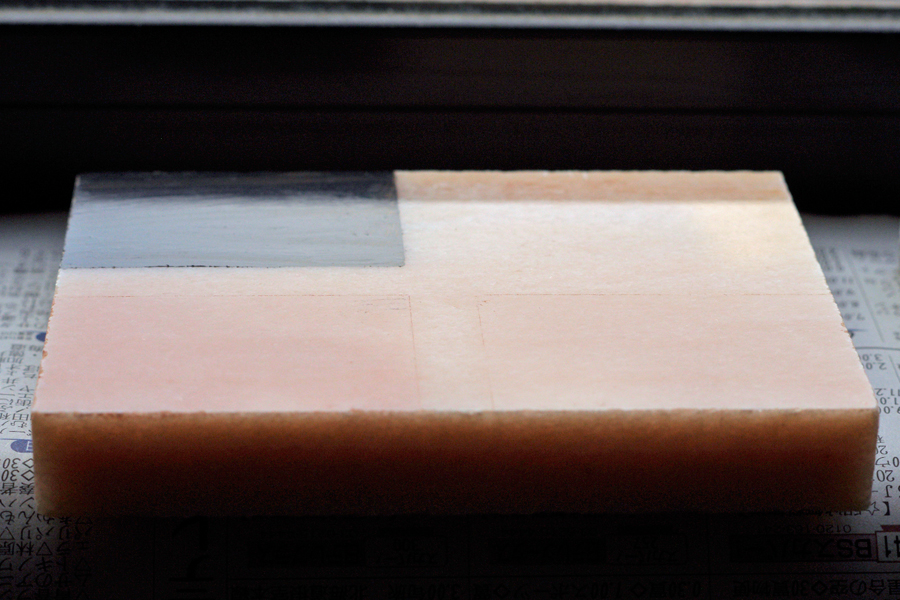窓際にて撮影：ローズオーロラの柿渋塗布直後