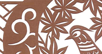 型紙付き図案-花と壺景色（１１月 菊と紅葉に雉）拡大