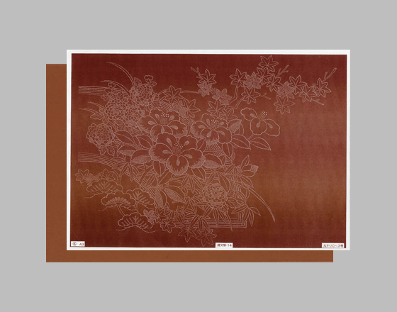 型紙付き図案：錐文様（Ａ３サイズ）14【地紙に椿と菊（松、笹、紅葉）】