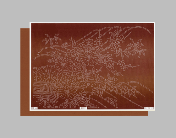 型紙付き図案：錐文様（Ａ３サイズ）7【菊に波と柴垣】
