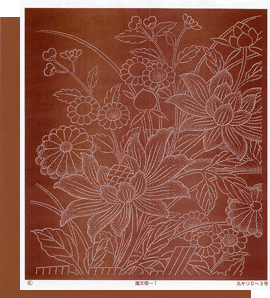 錐文様（色紙サイズ）１:牡丹に菊