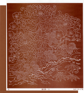 錐文様（色紙サイズ）１２:流水に菊と梅
