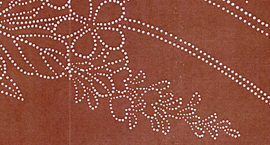 型紙付き図案-錐文様（色紙サイズ）７:菊に波と柴垣拡大