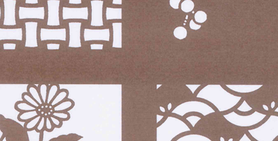 型紙付き図案-小紋と花-１【南天と小菊、檜垣文と変わり分銅繋ぎ】部分拡大