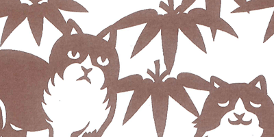 型紙付き図案-猫-１３【毘沙門亀甲に笹と猫集会】部分拡大