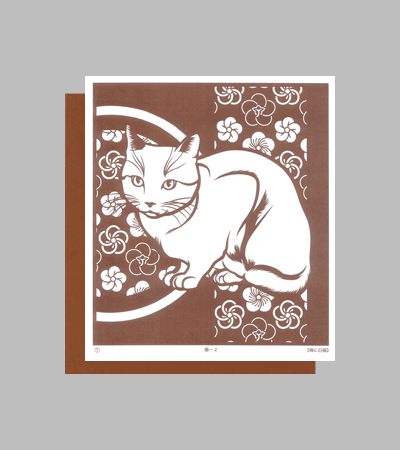 型紙付き図案：猫-２【梅に白猫】