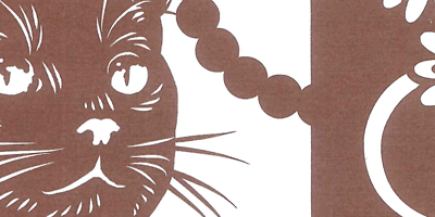 型紙付き図案-猫-７【花模様に黒猫】部分拡大