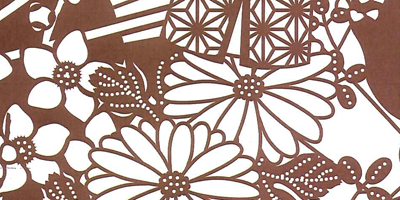 型紙付き図案-お雛さま-３２【紙雛に扇と花】部分拡大