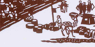型紙付き図案：東海道五十三次-２４【24.嶋田　大井川駿岸】部分拡大