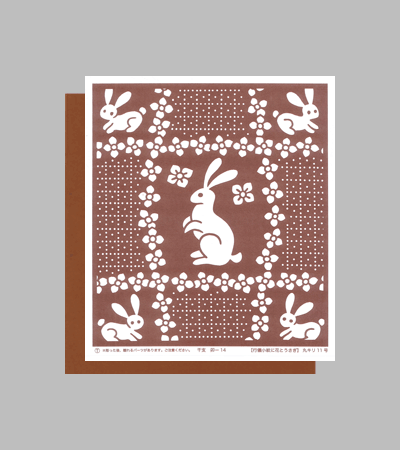干支の型紙付き図案：卯-１４【行儀小紋に花とうさぎ】