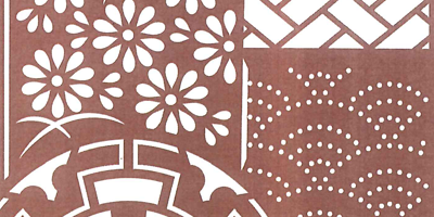 型紙付き図案-和ゴコロ-４０【檜垣と青海波に桜と御所車】部分拡大