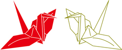 紅白の折り鶴のイラスト（伊勢型紙：鶴の額縁ページのイメージ用）